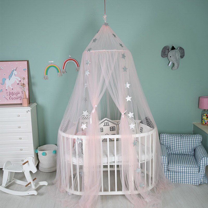 Baby Ronde decoraties Crib Netting Bed Opknoping Katoen Bed Luifel Klamboe Gordijn Voor Hangmat in De Baby 'S Room Vlag decor