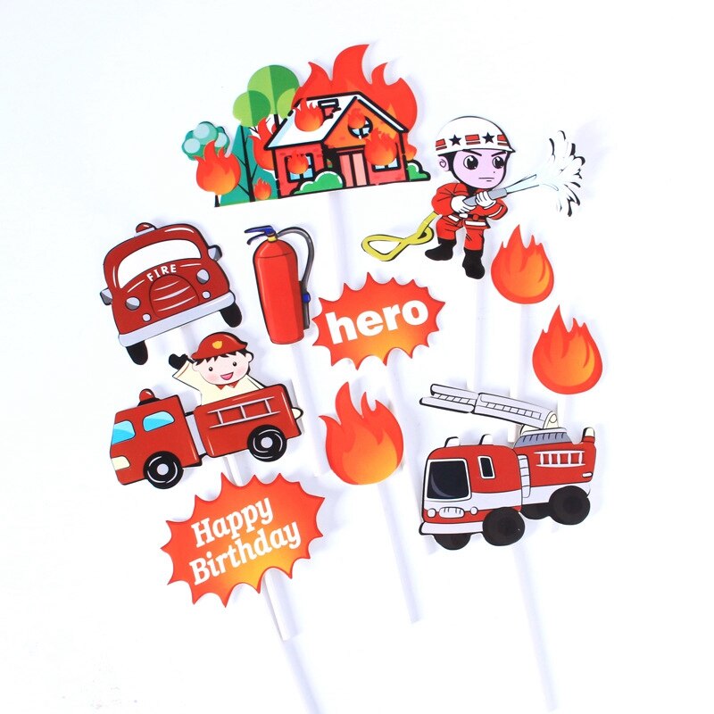 Fire Ladder Truck Water Tank Cake Topper Fireman kid 1st One Year Birthday Party Firefighter Hero Themed Birthday Boy Cake Decor