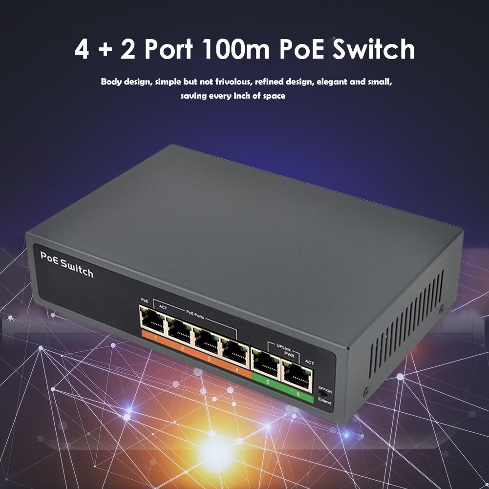 10/100Mbps 4 2 Poorten Netwerk Ethernet Switcher 48V Poe Switch Voor Ip Camera Cctv Snelle Schakelaar met Interne Voeding
