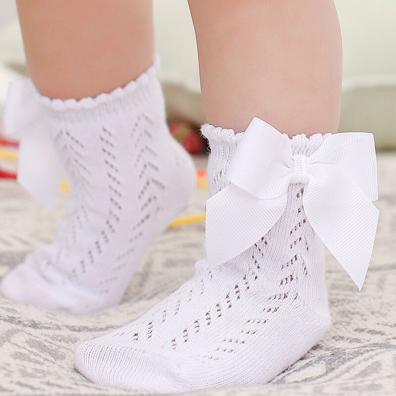 Baby Mädchen Socken mit Verbeugungen Sommer Gittergewebe atmungsaktiv Kleinkinder Kleinkind Baumwolle Socken Süss Prinzessin Mädchen hohl aus Socken: weiß