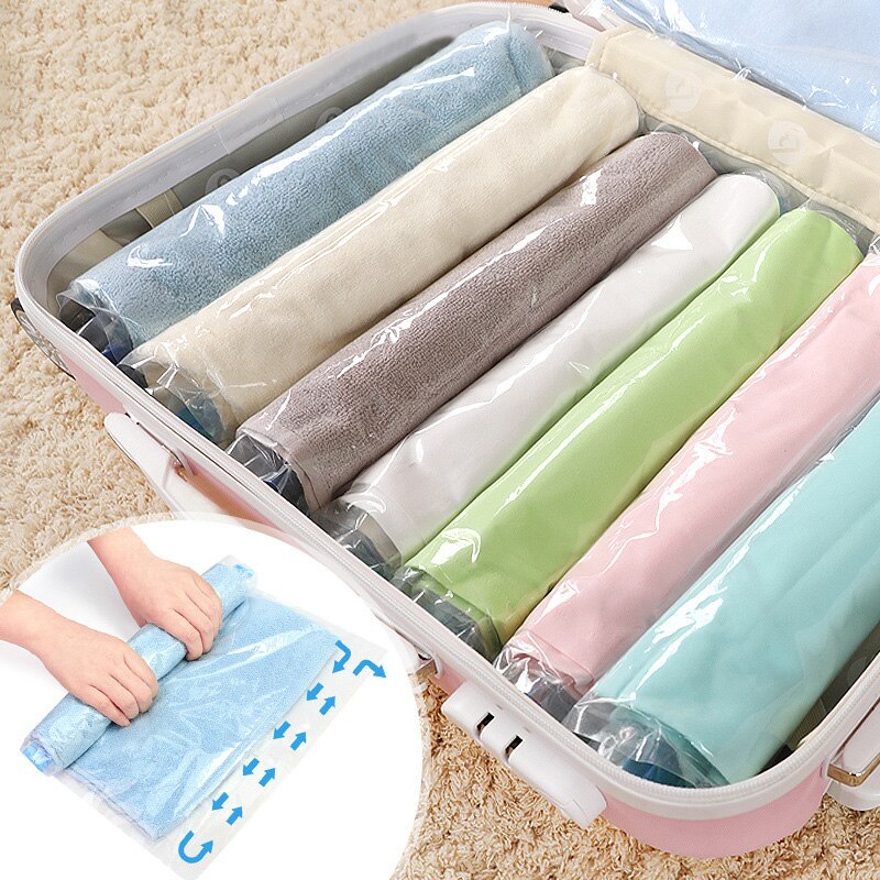 Wardrobe Storage Bags 5pc Roll Up Compression Vacuum Storage Bags Travel Home Suitcase Space Saver Bag
