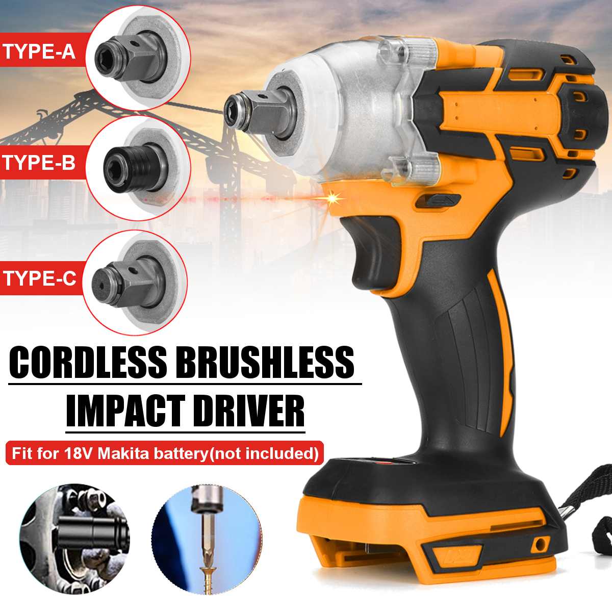18V 800Nm Torque Electric Wrench Brushless Impact Wrench Drill Screwdriver 1/2 Socket Electric Wrench Power Tool Without Battery