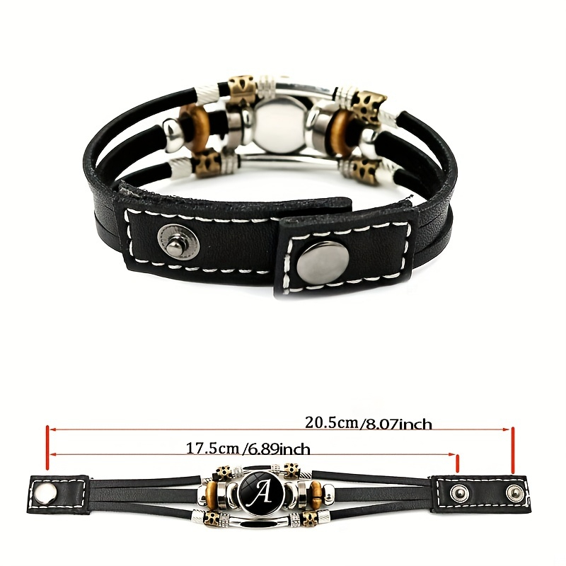 26 Engelse Letters Armbanden, Pu Lederen Armbanden, Retro Punk Stijl Handgemaakte Multi-Layer Kralen Hand Sieraden Paar