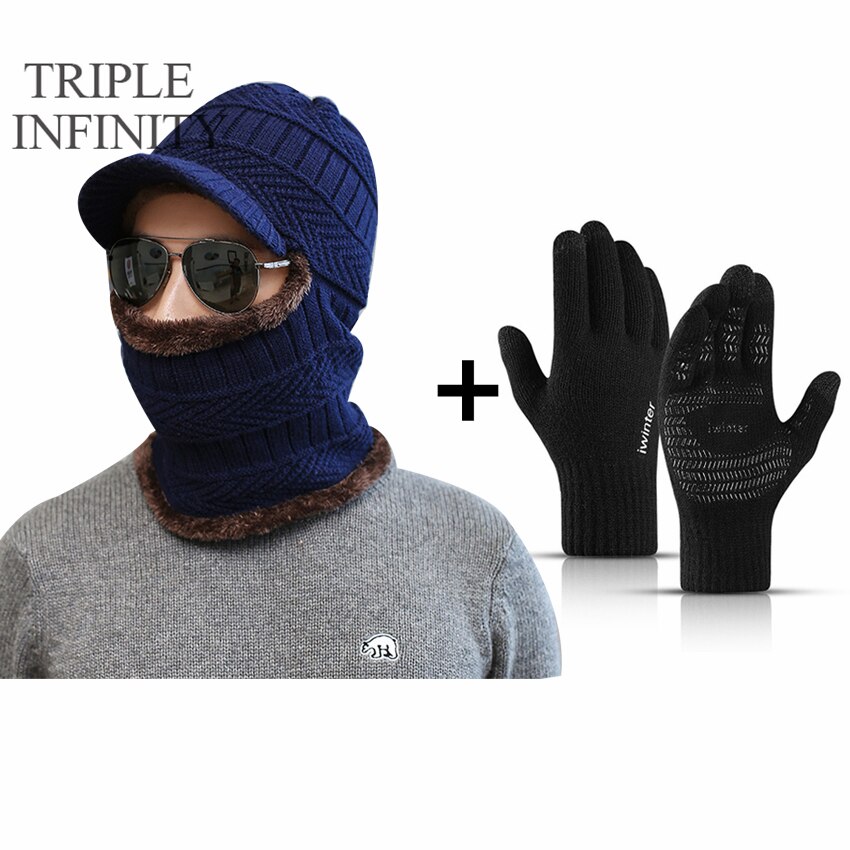 TRIPLE INFINITY Brand Skullies Beanies Winter Knitted Hat Cap Elastic Thick Skin-friendly Warm Ear Protection Bonnet Men's Hats: Winter Warm Suit K