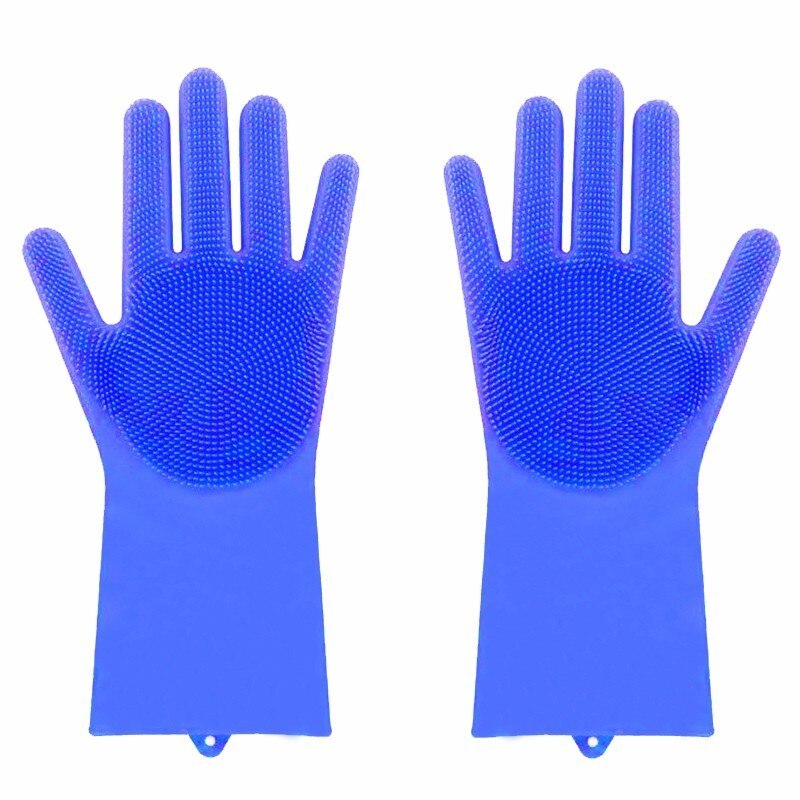 VOZRO, Guantes de goma mágicos de silicona para lavar platos, Guantes de látex para jardín, accesorios de cocina, cepillo para limpieza en el hogar: blue