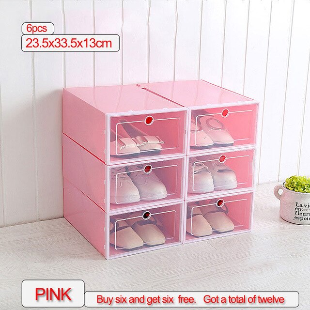 6 /12 pcs Thick Transparent Storage Box Shoe Box Storage Shoe Box Dustproof Shoes Organizer Box Clamshell Type Storage Organizer: pink Buy 6 get 6 L