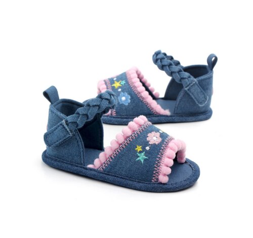 2019 Moda Infantil Da Menina Do Bebê Sandálias de Sola Macia Sapatos Da Criança Verão Calças De Brim De Lona Arco-Nó Sapatos Sandálias Princesa 0 -18 M