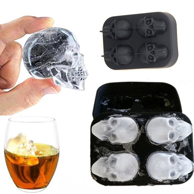 Skull ice mold for Halloween,Skull ice lattice,3D 4 Skeleton Ice Grid 1pcs Halloween Ice Grid Skull ice mold: black 02