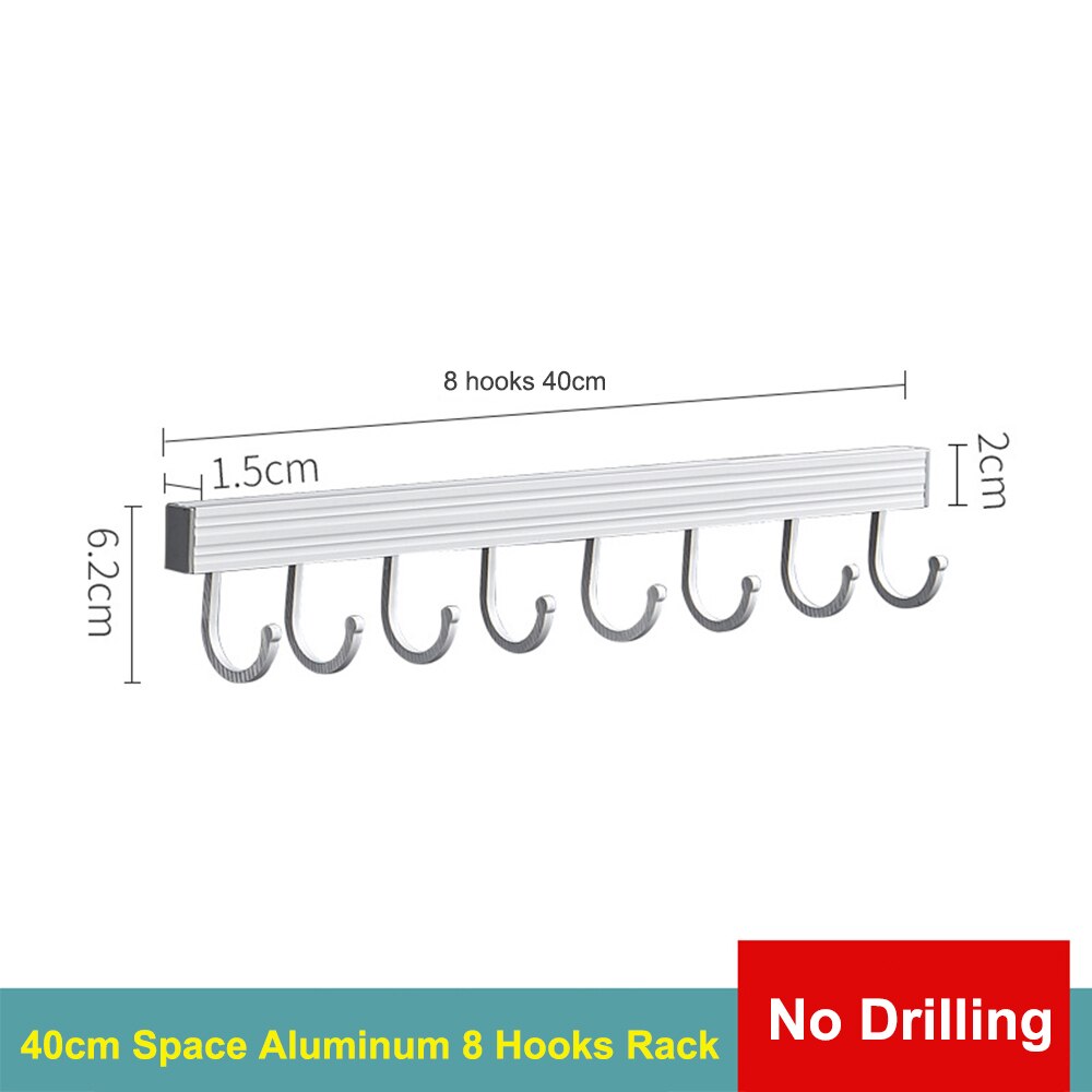 Kitchen Storage Shelf with Hook Wall Mount Coat Rack Rail Bar Wall Storage Hanger Kitchen Organizer Bathroom Accessories: 40cm