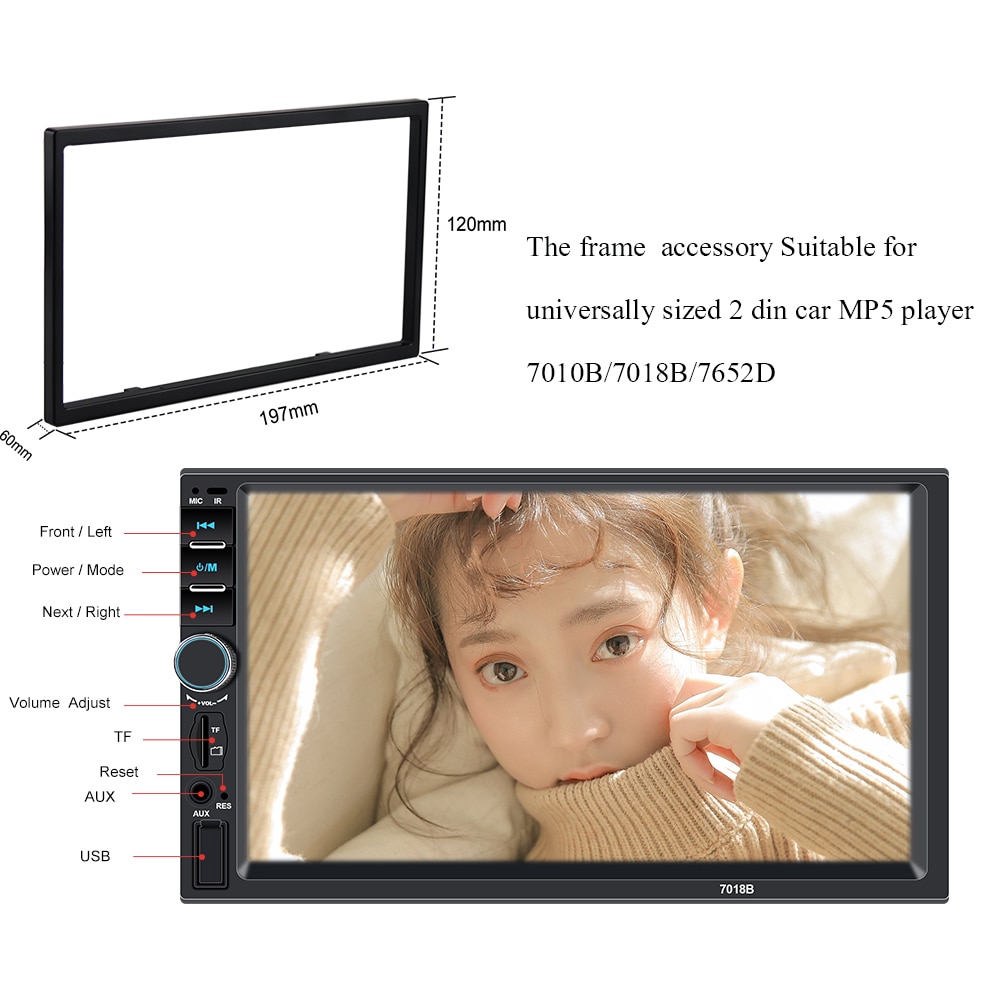 Marco de plástico para Universal 2 Din HD 7 "Pantalla táctil MP4/MP5 reproductor de Radio del coche 7010B 7018B Accesorios de instalación Interior del coche