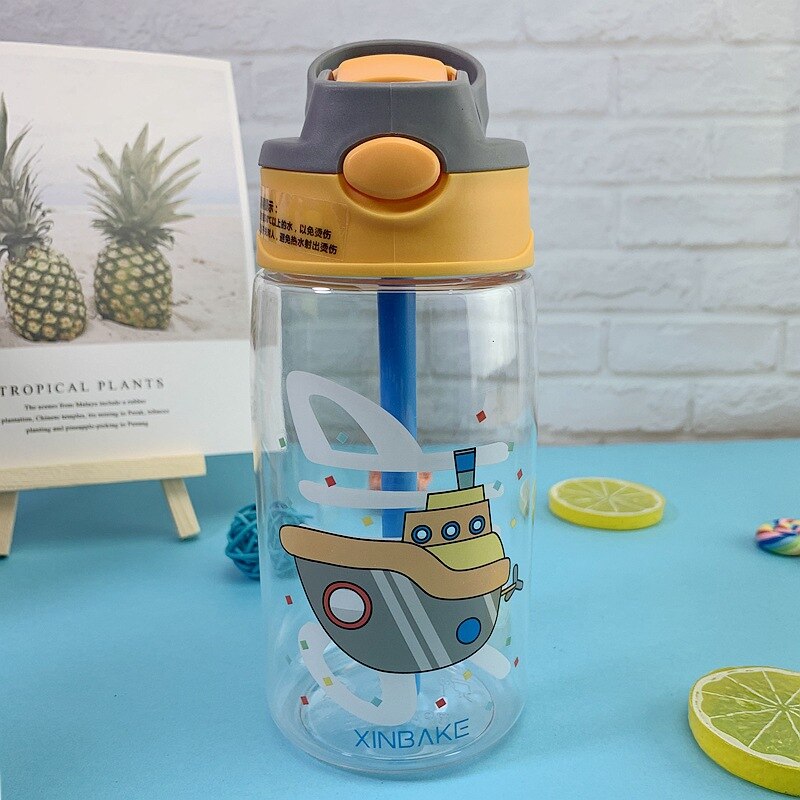Vaso de agua para niños de 480ML, tazas de alimentación de bebé con dibujo , con pajitas, botellas de agua para exteriores, portátiles: Ferry