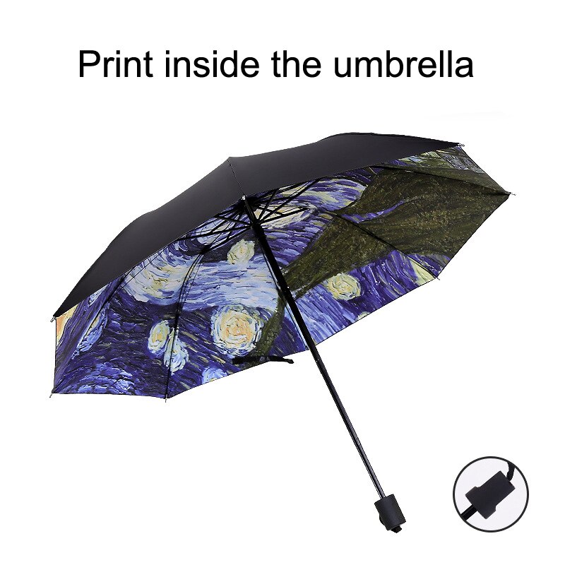 Parapluie de peinture à l&#39;huile Van Gogh pour femmes, la nuit étoilée, Parasol artistique féminin, soleil et pluie: Design-1