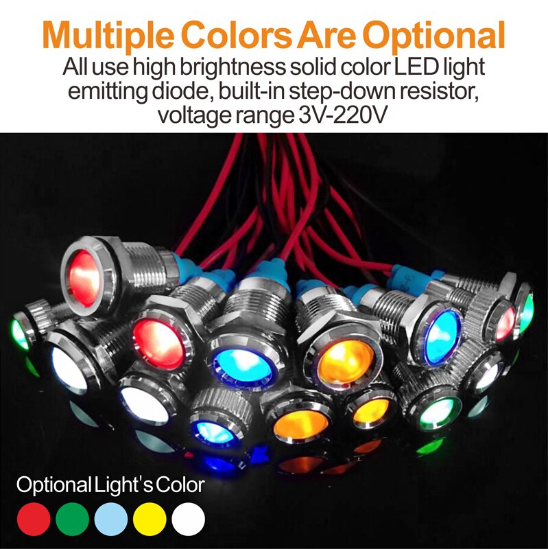12V 24V 220V with wire red green blue yellow white indicator lamp single lights manufacture for 6mm LED indicator light
