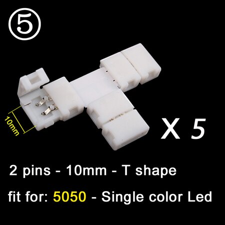 5 pcs 2 pin/4 pin L/T/X Shape LED Strip Light Connector Corner Right Angle 8mm/10mm 5050/3528 SMD Solderless LED Ribbon Adapter: 2Pin 10mm T Shape