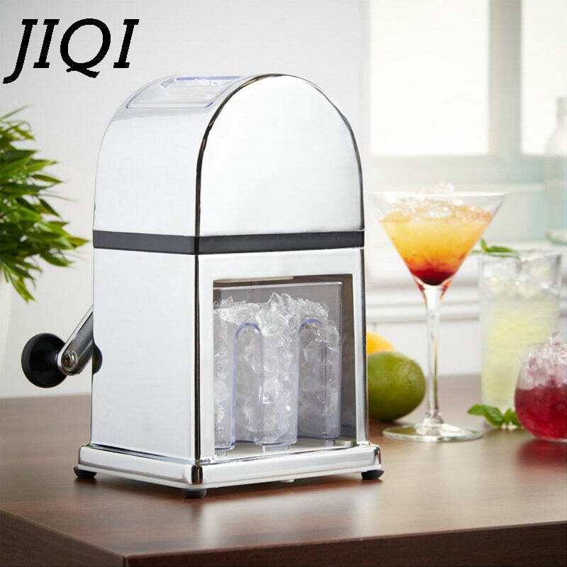 JIQI Stainless Steel Manual Ice Crusher Mini Ice shaver Chopper Manual Snow Cone Smoothie Maker Ice Block Breaking slush Machine