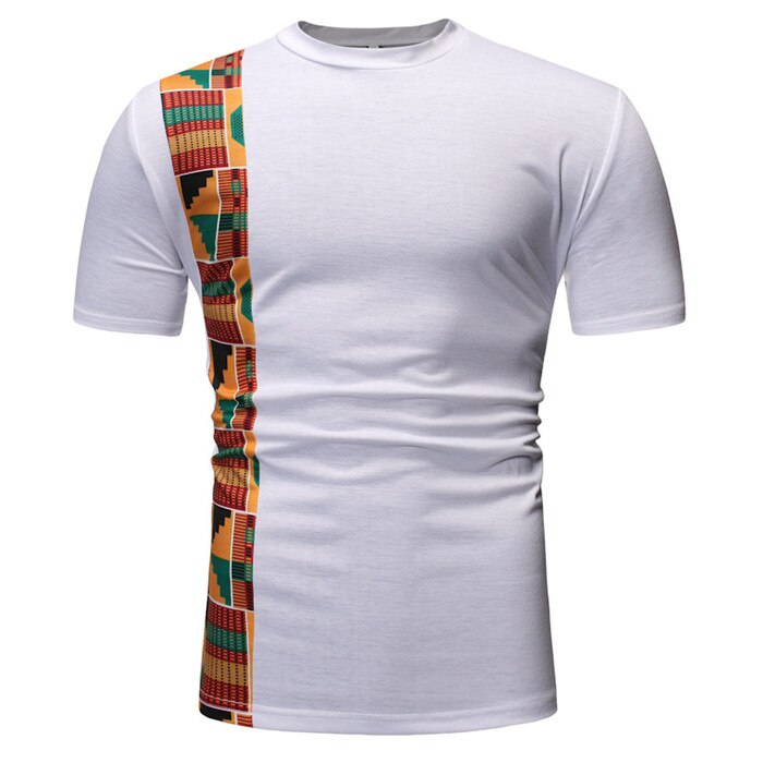Camiseta Dashiki con estampado africano para hombre, camisa de manga corta de retazos blancos, ropa para Calle de hombre, ropa Africana informal,: Blanco / L