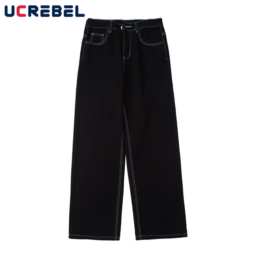 Stitch denim bukser herre high street wide leg bukser streetwear løse jeans casual bukser mænd
