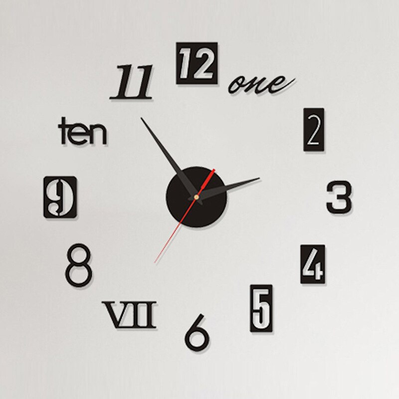 Fowecelt-Reloj de pared 3D, moderno, pegatina de pared grande acrílica, reloj de pared DIY, reloj de decoración para el hogar, decoración de habitación de estética: Black