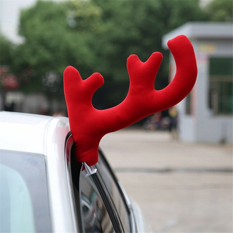 5Xuniversal verrotten Plüsch + Kunststoff Auto Große Rentier Geweih Nase & Rückspiegel Abdeckung Auto Weihnachten Dekoration Bausatz