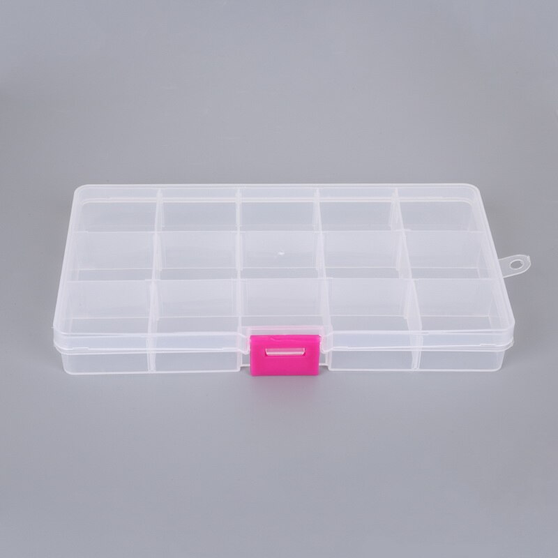 10/15/24 Slots Adjustable Plastic Storage Box Transparent Rectangle Case Organizer Boxes For Small Handmade Packing Jewelry: red buckle 15 slots