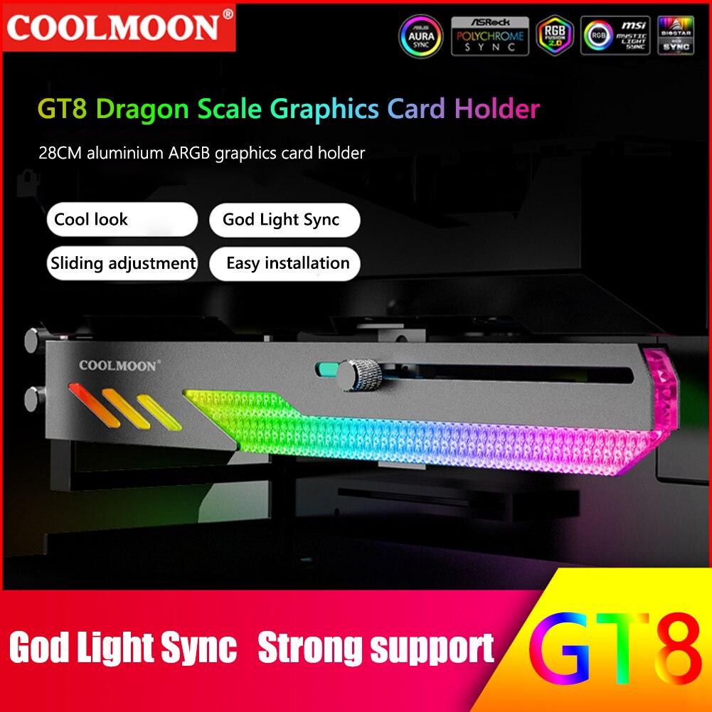 COOLMOON – Support de carte graphique GT8, 5V ARGB, multi-interface, synchrone, Horizontal, pour ordinateur