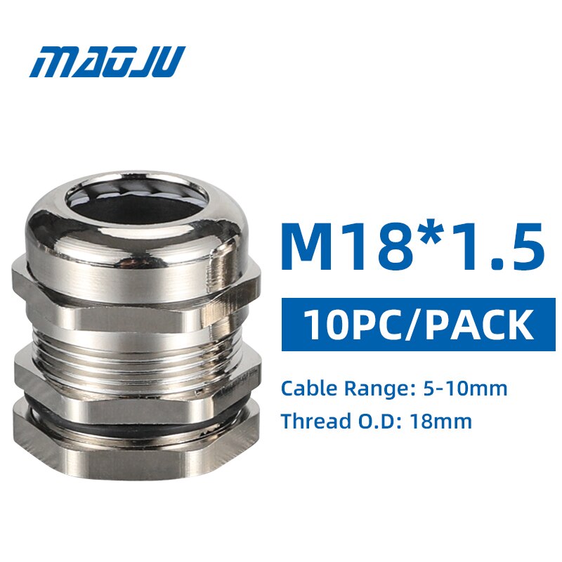 IP68 10PCS Waterproof Connector Cable Gland Nickel Plated Brass PG Metric Strain Relief: M18 10PCS