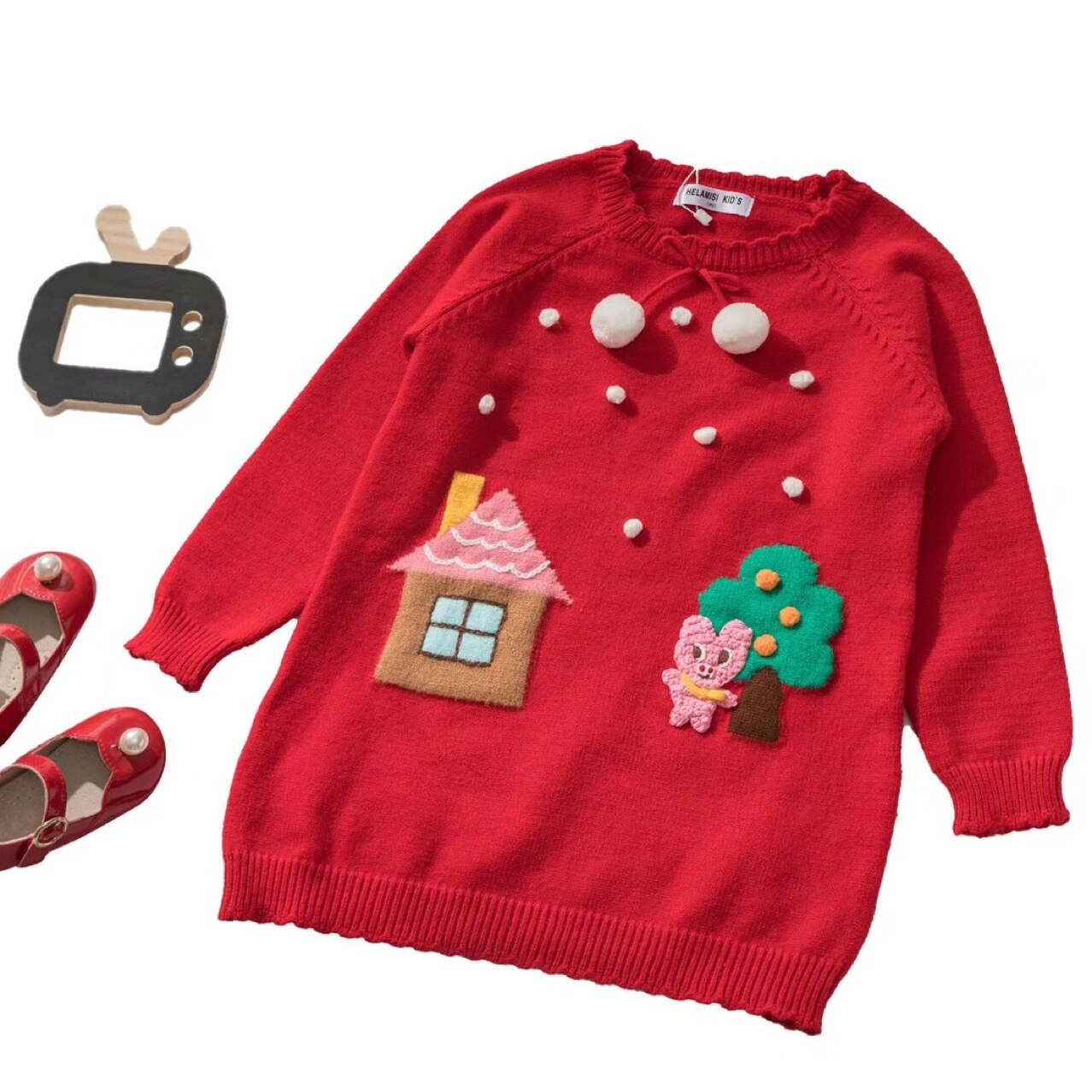 Della ragazza a mano agganciato palla di pelo genitore del maglione del bambino del maglione della ragazza bambini maglioni del bambino del maglione del vestito
