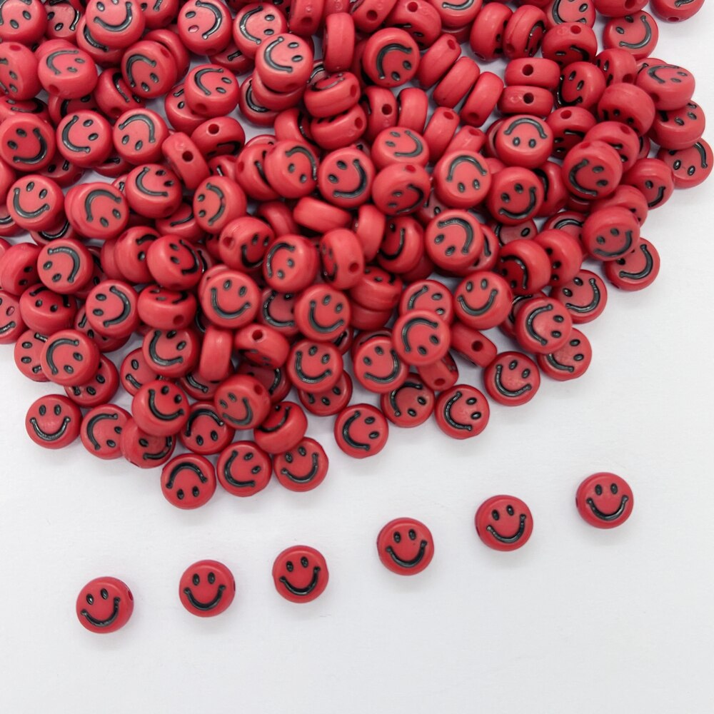 100Pcs 4X7Mm Ovale Vorm Acryl Spaced Kralen Glimlach Gezicht Kralen Voor Sieraden Maken Diy Charms Armband necklac: Red