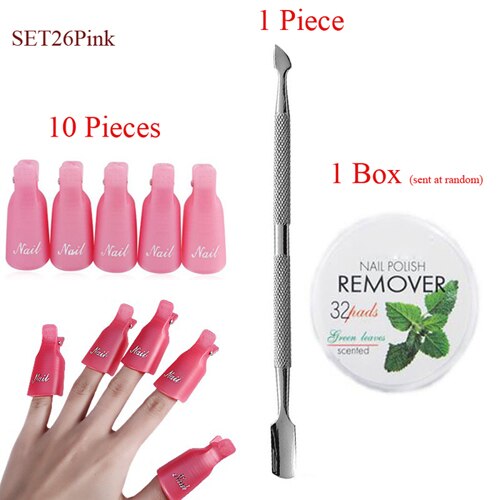 Addfavor negle skønhedsværktøj sæt negle neglebånd pusher manicure frugt neglelakfjerner cap klip makeup servietter bomuldstilbehør: Sæt 26 lyserød