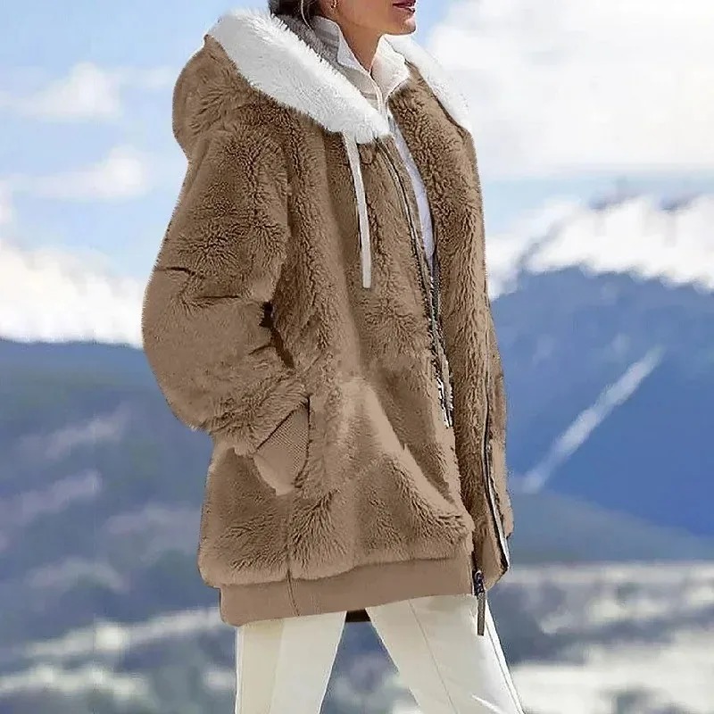 2024 hiver femmes manteau décontracté à capuche fermeture éclair dames vêtements cachemire femmes polaire veste couleur unie dames manteaux