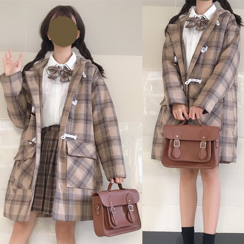spring style Japanese jk coat Sweater Coat japanese school uniform long sections plaid woolen Kawaii coat