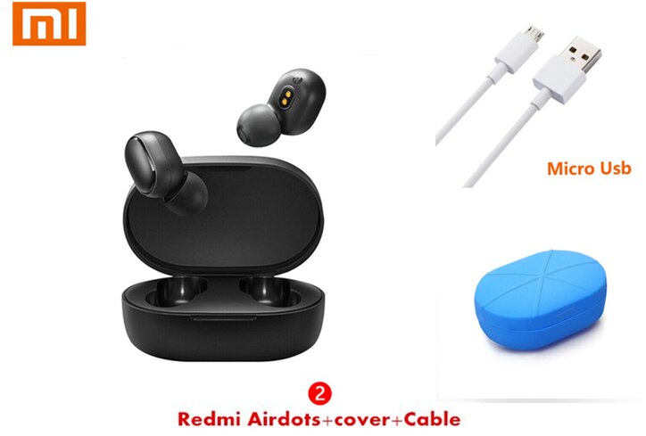 Original Xiaomi Redmi Airdots 2 TWS Earphone Wireless bluetooth 5.0 With Mic Handsfree Earbuds AI Control headset: with sky blue case