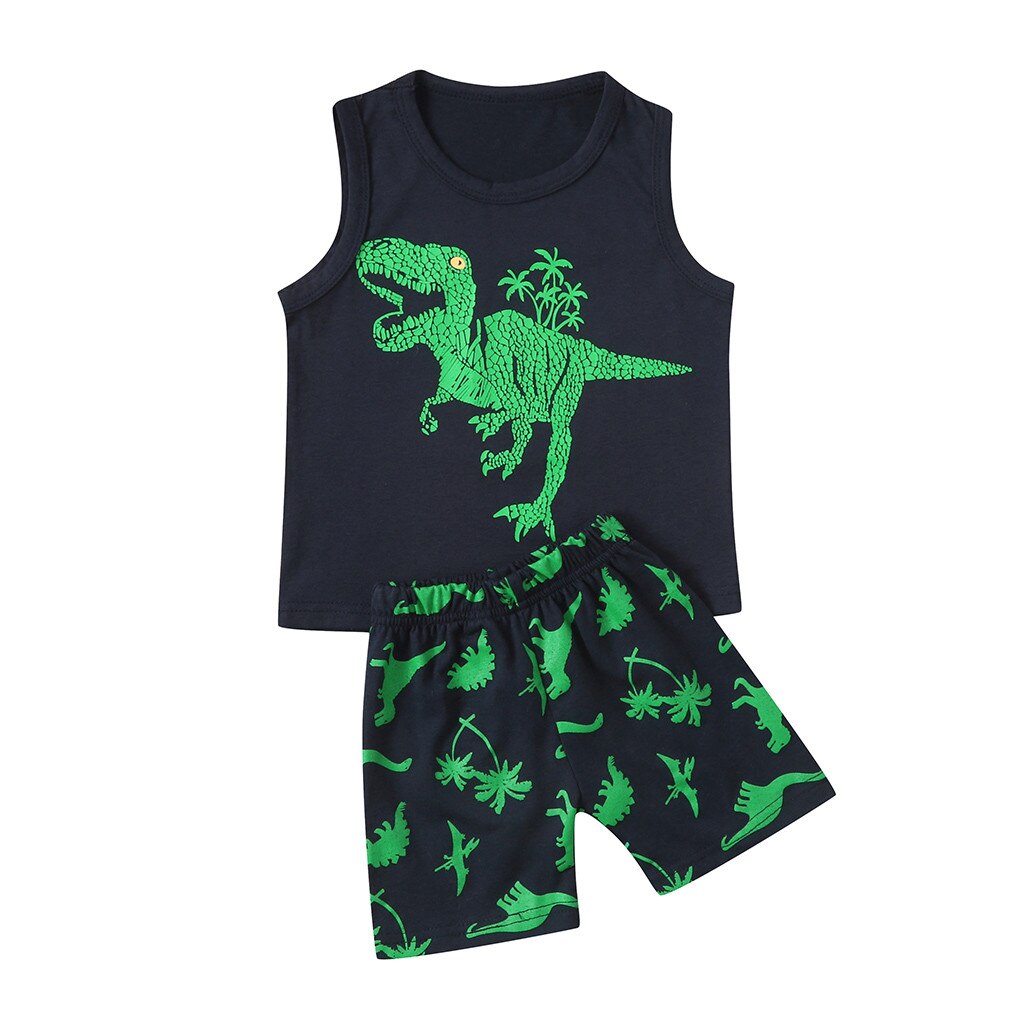 Summer Clothes Children Kids Boys Baby Kids Girls Summer Dinosaur Vest+shorts Outfit Set Clothes Two Pieces Roupas: 3T