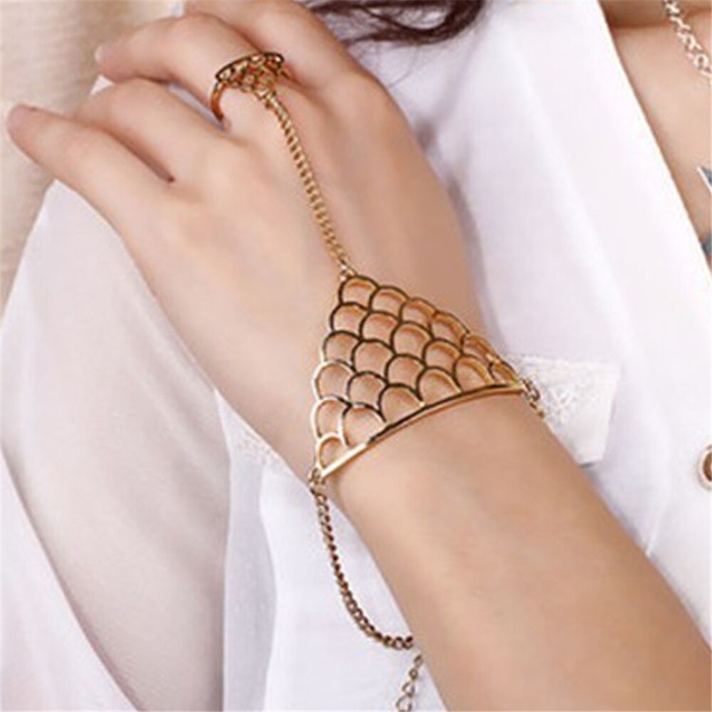 Punk Vinger Armband Driehoek Siamese Armband Pols Chain Sieraden Hand Terug Chain Armbanden Vrouwelijke Arm Link Ornamenten: 5