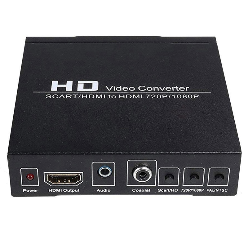 PAL / NTSC SCART and HDMI to HDMI Video Converter Box 1080P Upscaler with 3.5mm and Coax o Output for Game Consoles / DVD /
