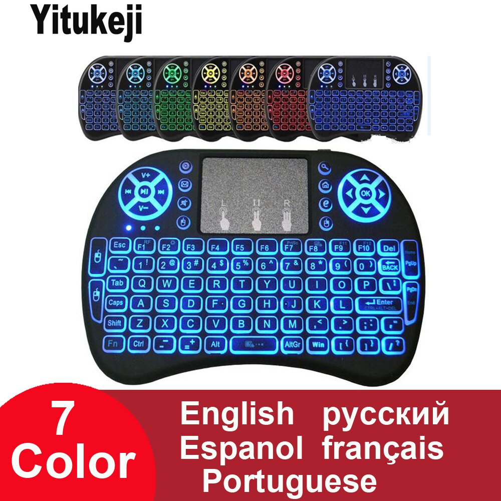 Yitukeji I8 Mini Wireless Keyboard Backlit English Russian French Spanish 2.4GHz Air Mouse Remote Touchpad for Android TV Box PC