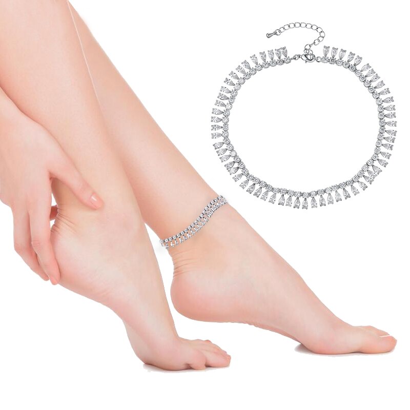 Weimanjingdian Shiny Teardop Zirconia Cz Crystal Tennis Enkelbanden Voor Vrouwen In Wit Goud Kleur Plated