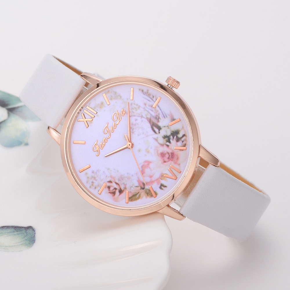 Simple femmes fleur montres Femme dames décontracté en cuir Montre à Quartz Femme horloge Relogio Feminino Montre Femme