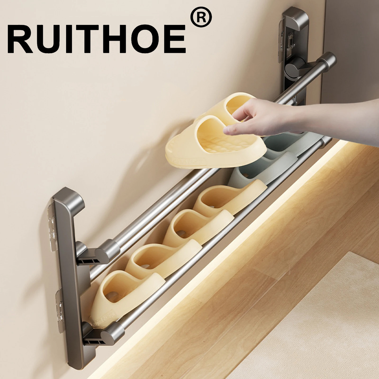 Eenvoudig schoenenrek Aan de muur gemonteerde badkamerslippers Haakhouder Schoenen Slipper Afvoeropslag Droogrek Schoenenorganizer Hanger