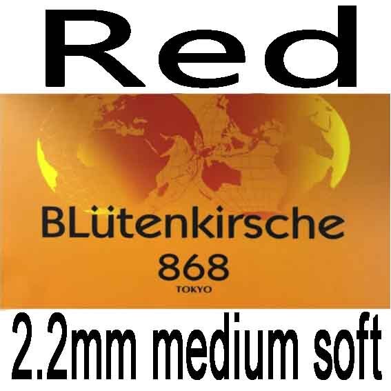 KOKUTAKU BLutenkirsche 868 ( TENSION, SUPER-TACKY ) Pips-in Table Tennis Rubber With Sponge: Red 2.2 med soft