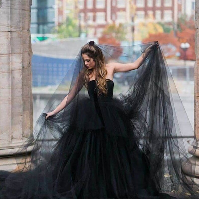 Zwart Bruiloft Sluiers 1.5/2/3/4/5/6/8/10M X 1.5M Kant Mariage Bruid Welon Sluier Bruiloft Accessoires Bruid Halloween Party
