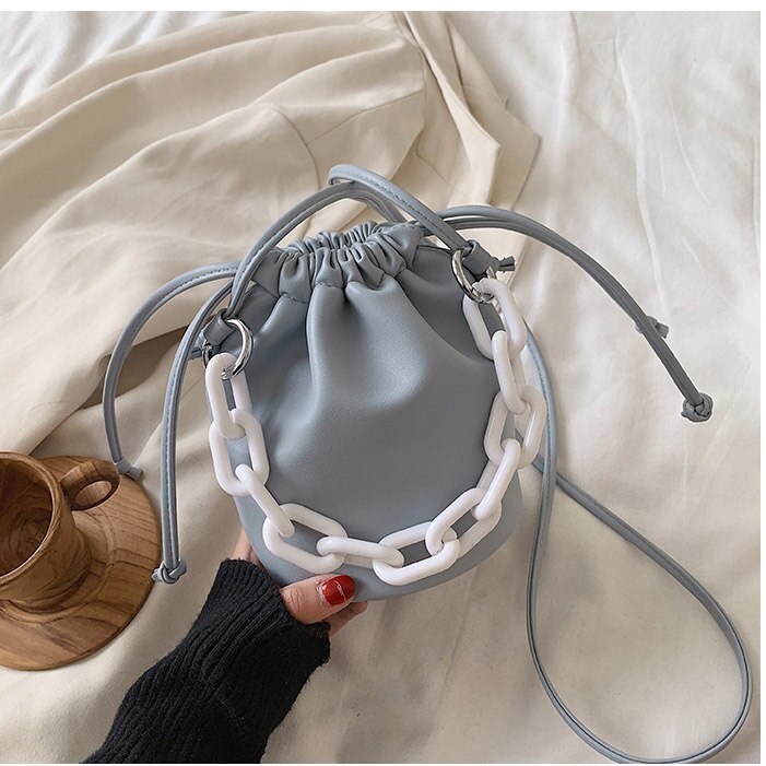 Petit cordon seau sacs pour femmes épaule sac à bandoulière femme sacs à main et sacs à main dame couleur unie sac à main: blue