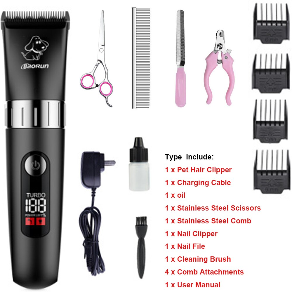 8W LCD Display Screen Waterproof Pet Hair Trimmer Animal Grooming Clippers Cat Cutter Machine Shaver Electric Scissor Clipper: T5 C
