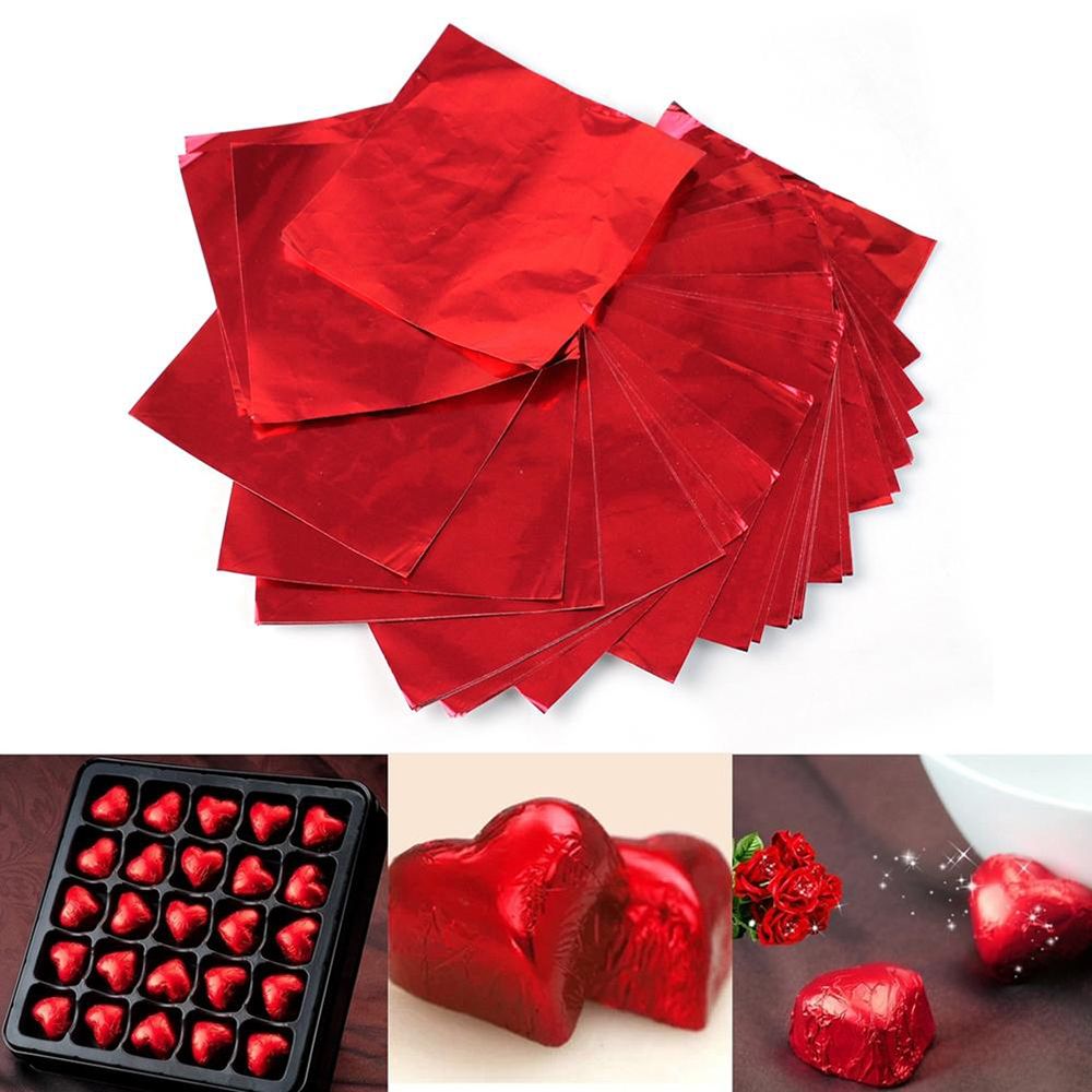 100Pcs Vierkante Snoep Pakket Folie Papier Chocolade Lolly Folie Wrappers Party Diy Embossing Verpakking Papier