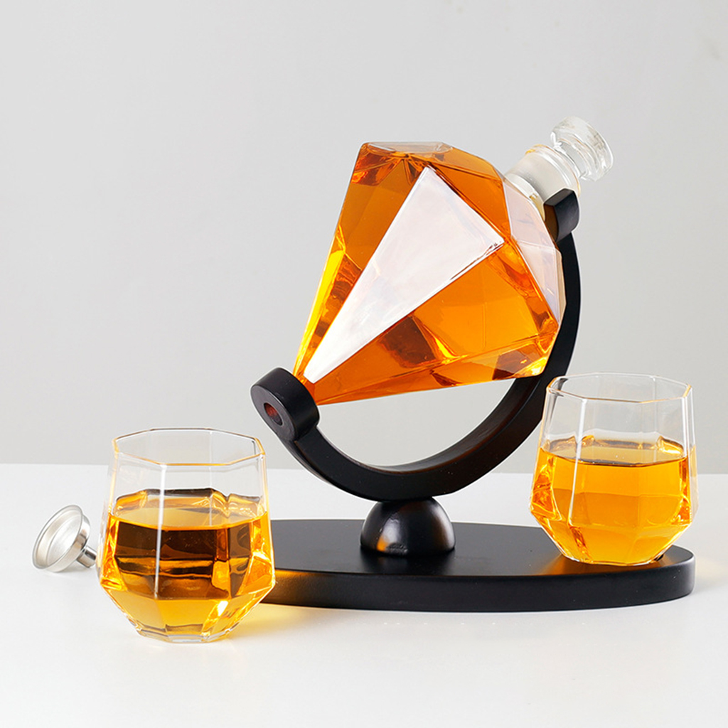 Karaf Wijn Glas Set Diamant Kristal Whisky Karaf Met Fijn Hout Stand Drank Decanter