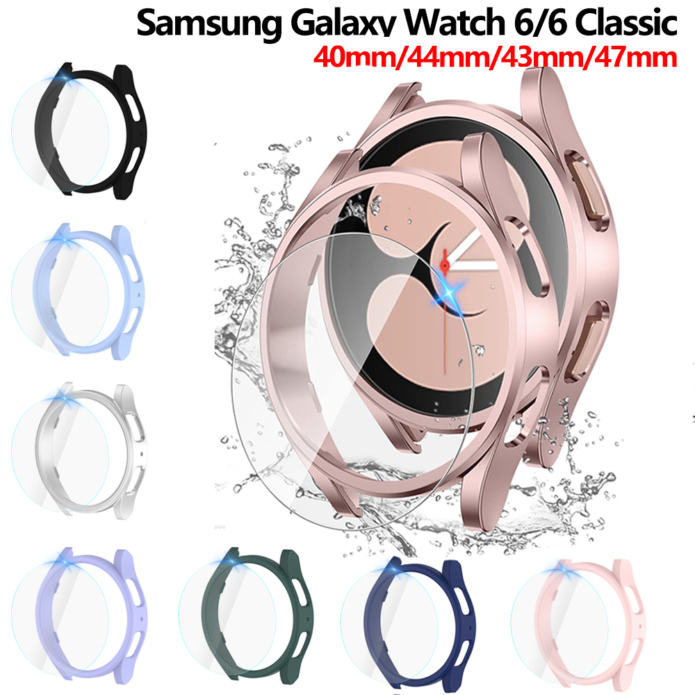 Vidrio + funda para Samsung Galaxy Watch 6 40mm 44mm, cubierta mate para PC, carcasa protectora para Galaxy Watch 6 Classic 43mm 47mm