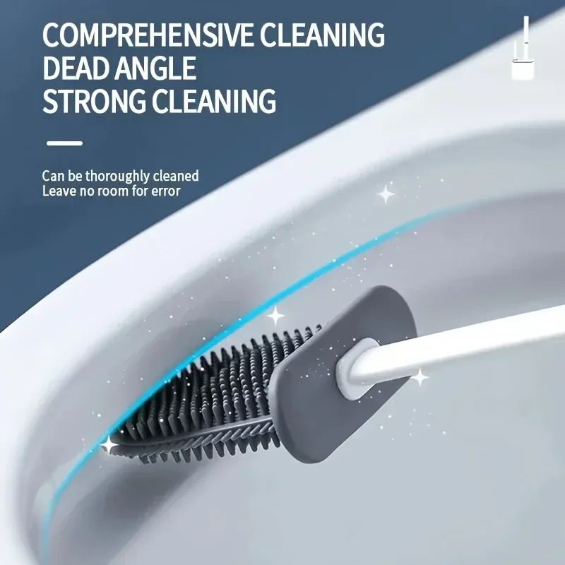 Escobilla de baño para inodoro, escobilla de baño montada en la pared, cabezal de cepillo plano de silicona, juego de cepillos limpiadores suaves de secado rápido, cepillo de limpieza
