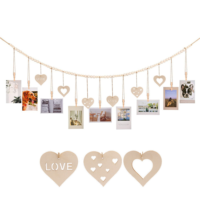 22 Clips para colgar fotos, guirnalda de cuentas de madera bohemia, colgante de pared para dormitorio, sala de estar, dormitorio, decoración de , para adolescentes y niñas: Caqui oscuro