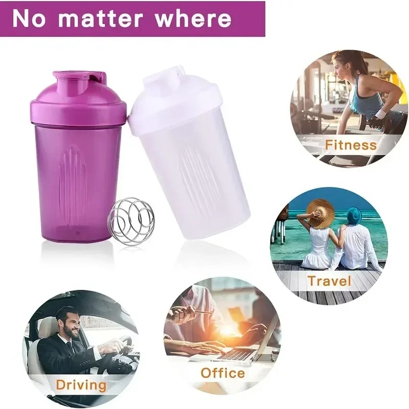 Sports shakerflasker vannkopper myseproteinpulver mikserflaske lekkasjesikker fitness gym shaker utendørs bærbar drikkekopp 400ml