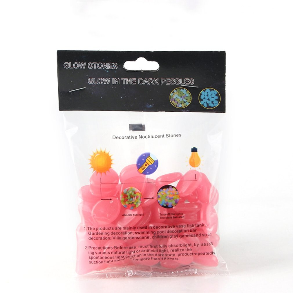 50Pcs Artificial Color Luminous Stone Fluorescent Stone Shiny Stone Full English Bag Packaging Fish Tank Landscaping: pink